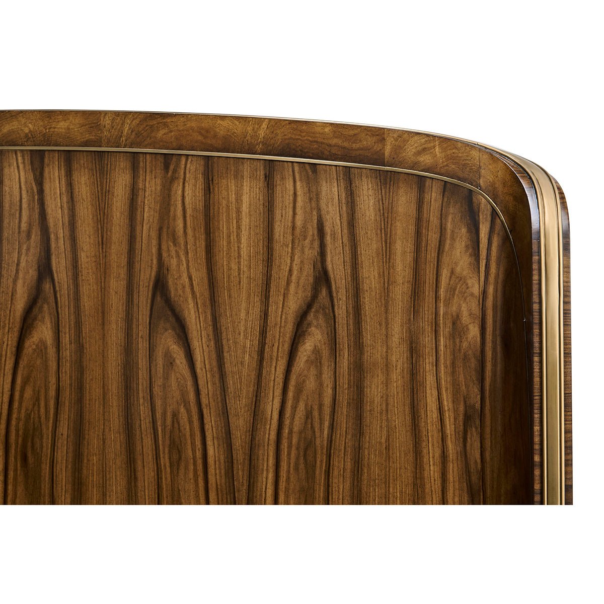 Wood grain detail on king bed headboard, close-up.