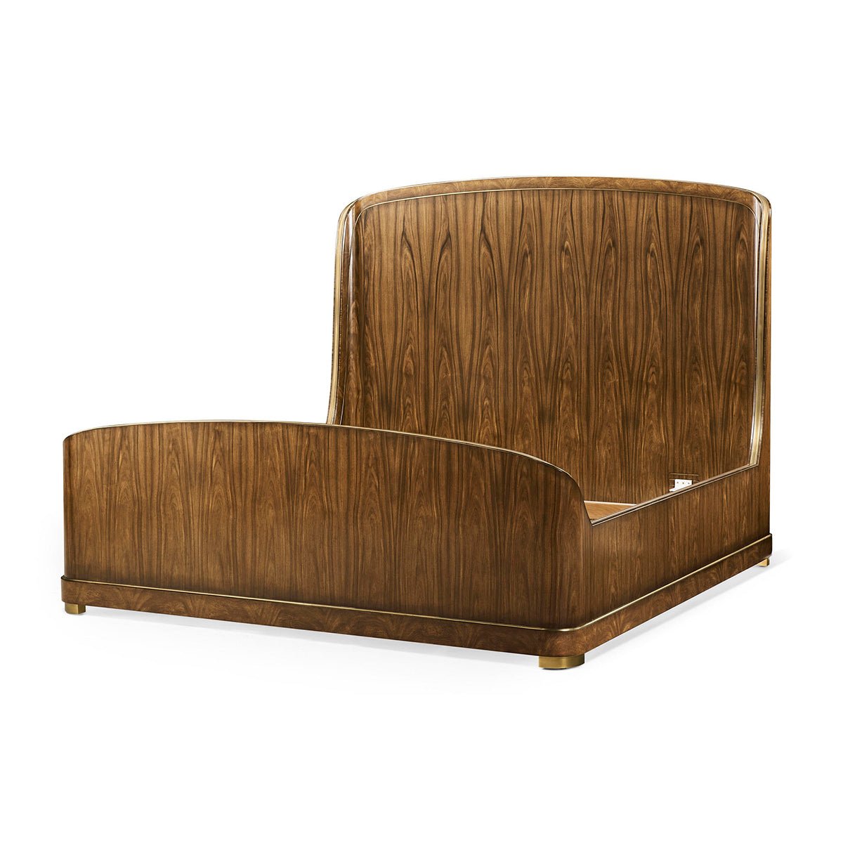 Wooden king bed frame with headboard and footboard.