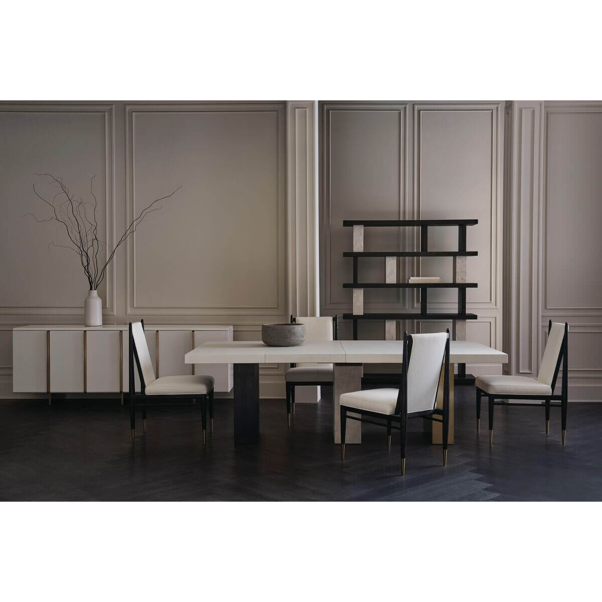Italian Art Deco sideboard in a luxurious dining room.