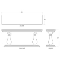 Diagram of wooden console table with dimensions shown.