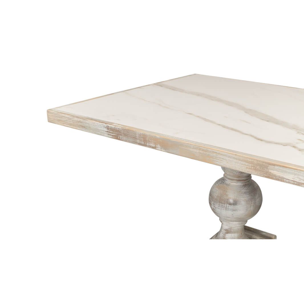 Corner view of marble top on Italian Baroque table.