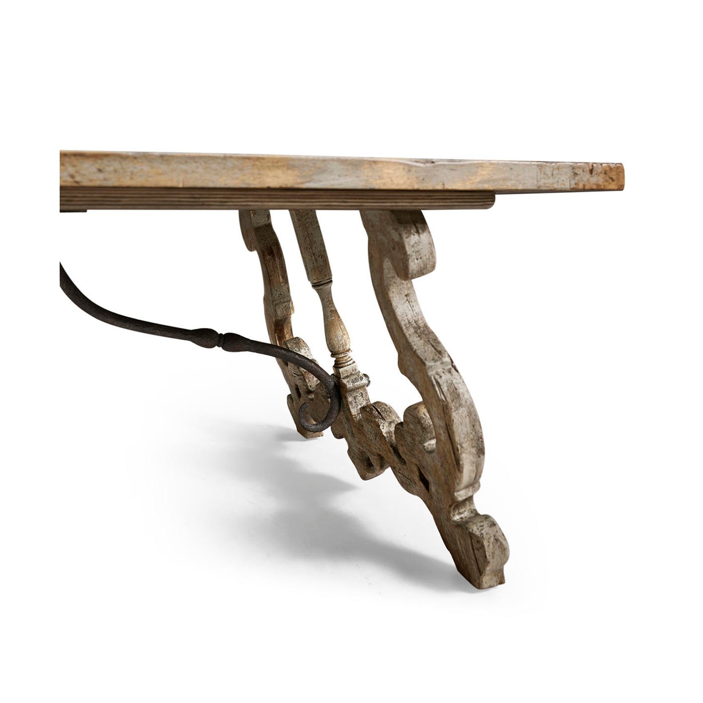 Detailed leg design and structure of oak coffee table.