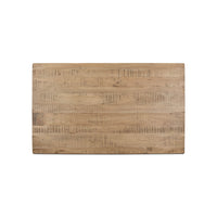 Top view showing dining table's textured wooden surface.