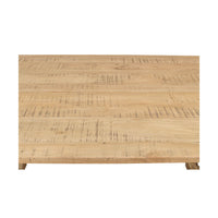 Dining table surface straight view highlighting wood pattern.