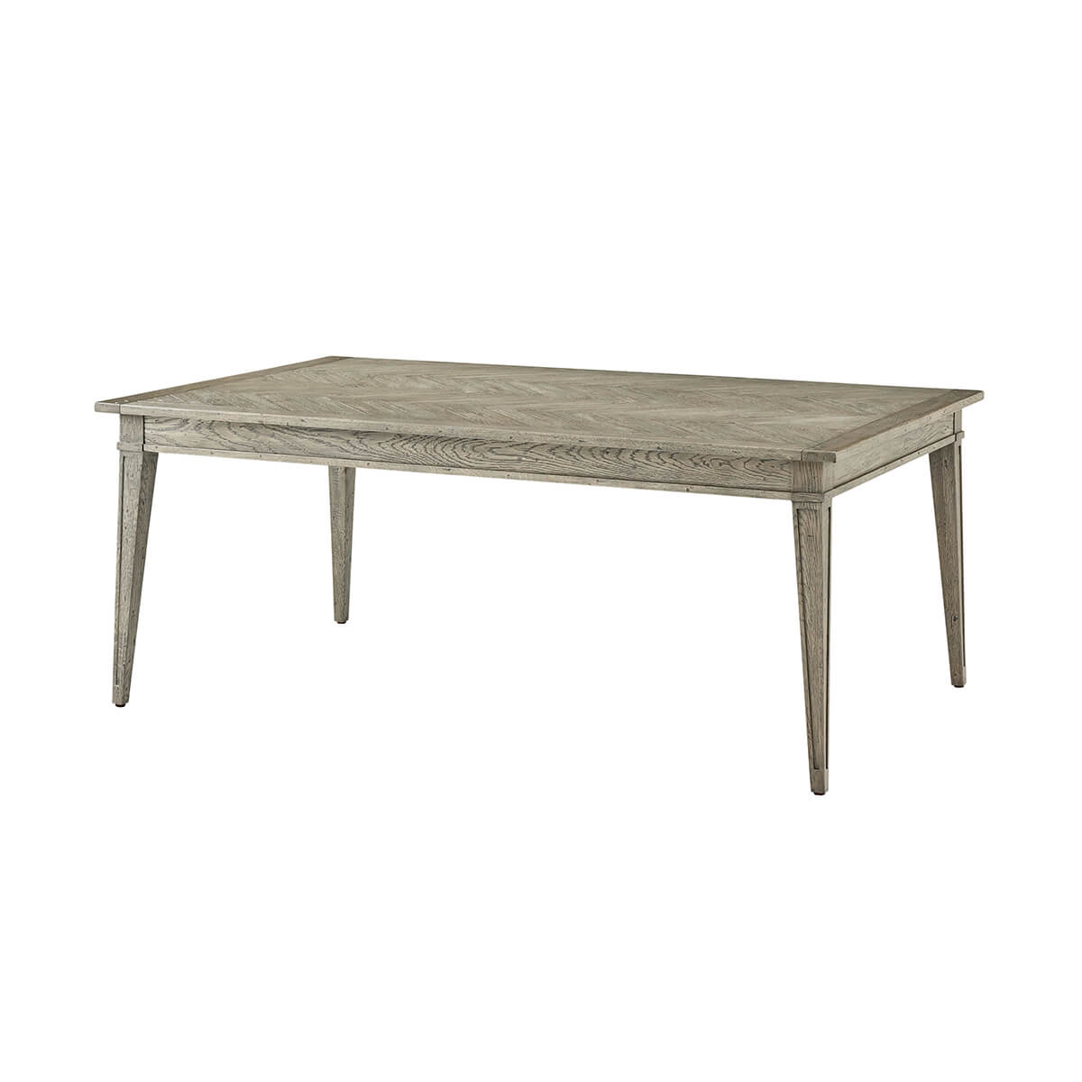 Grey oak dining table, standard size view.