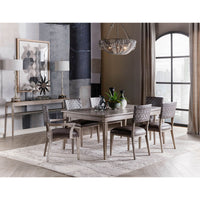 Dining room scene featuring grey oak dining table and chairs.