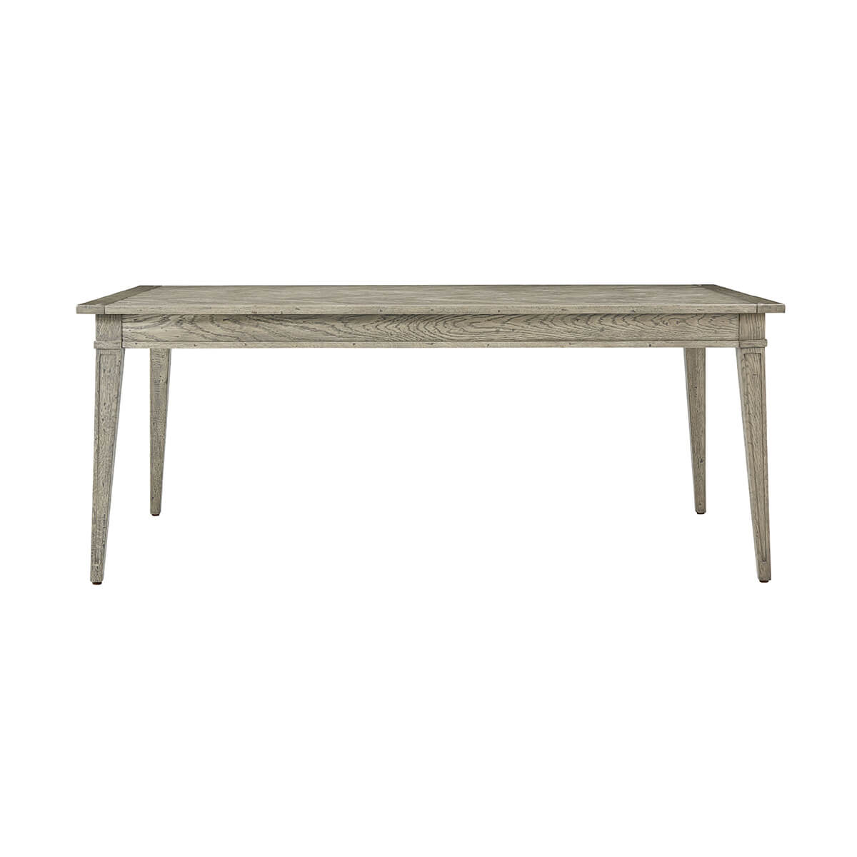 Front view of grey oak dining table.
