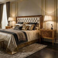 Bedroom scene with two Italian Louis XVI nightstands beside bed.