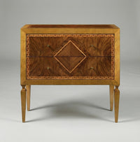 Front view of Italian Louis XVI nightstand, two drawers visible.