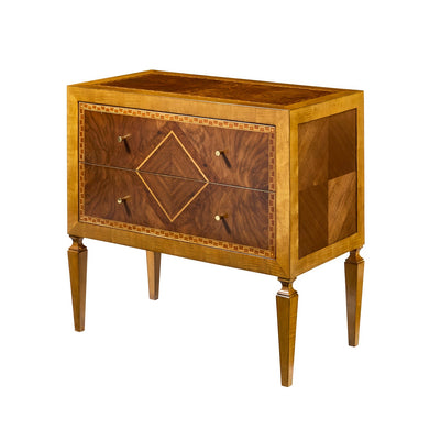 Italian Louis XVI inlaid nightstand, angled front view.