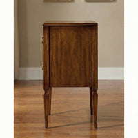 Italian walnut bedside chest side view.