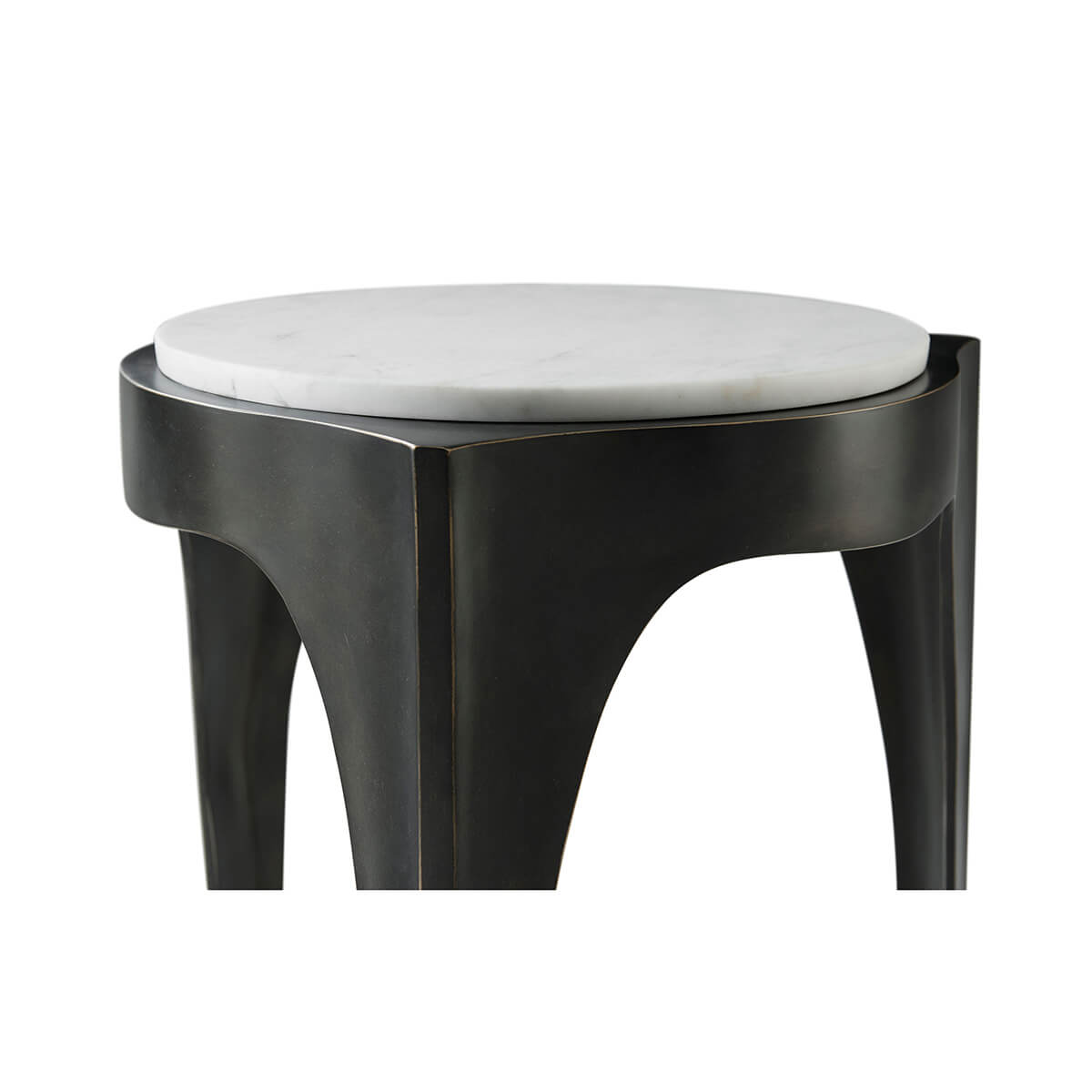 Close detail of accent table’s top and leg design.