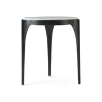 Italian round side table, front view, black legs.
