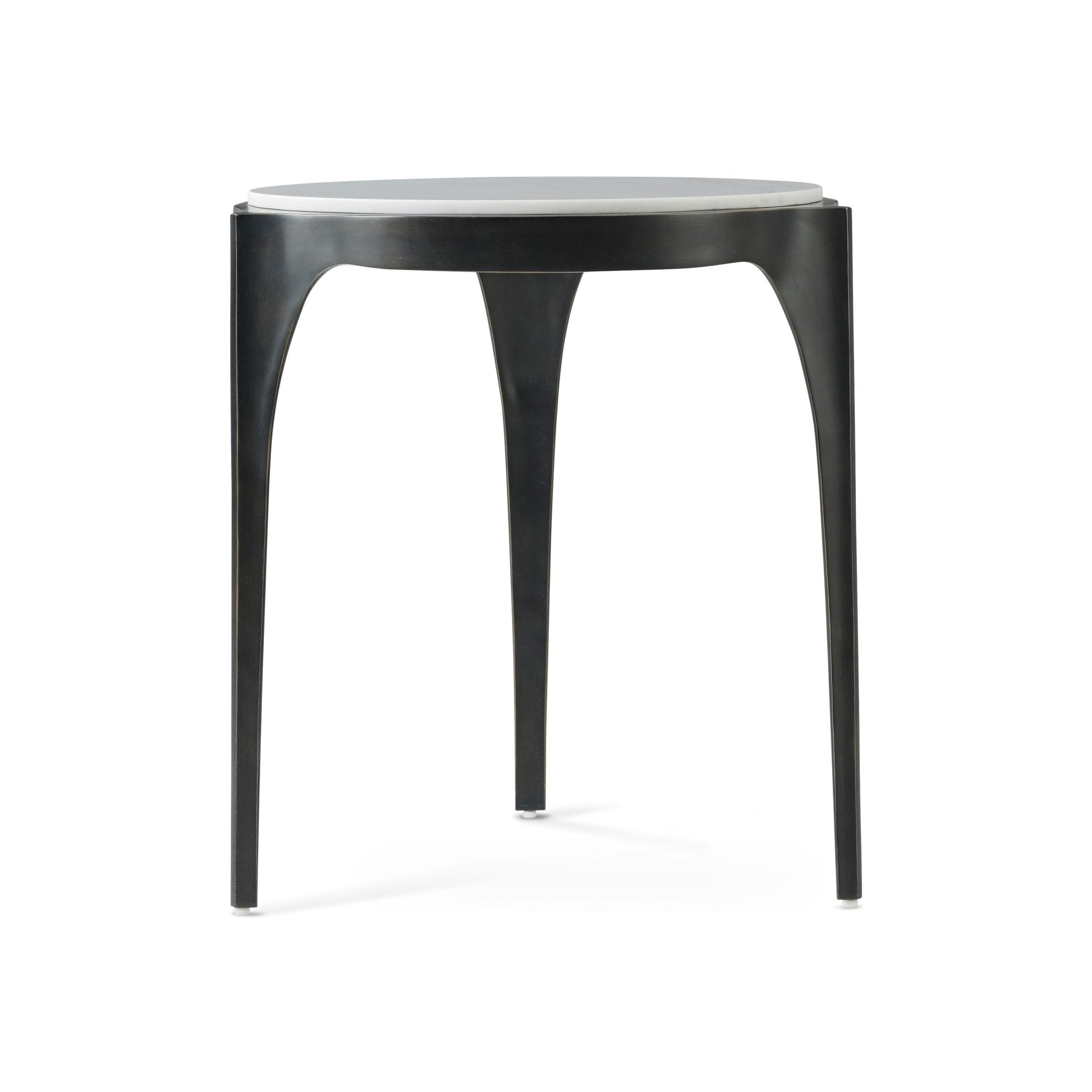 Italian round side table, front view, black legs.