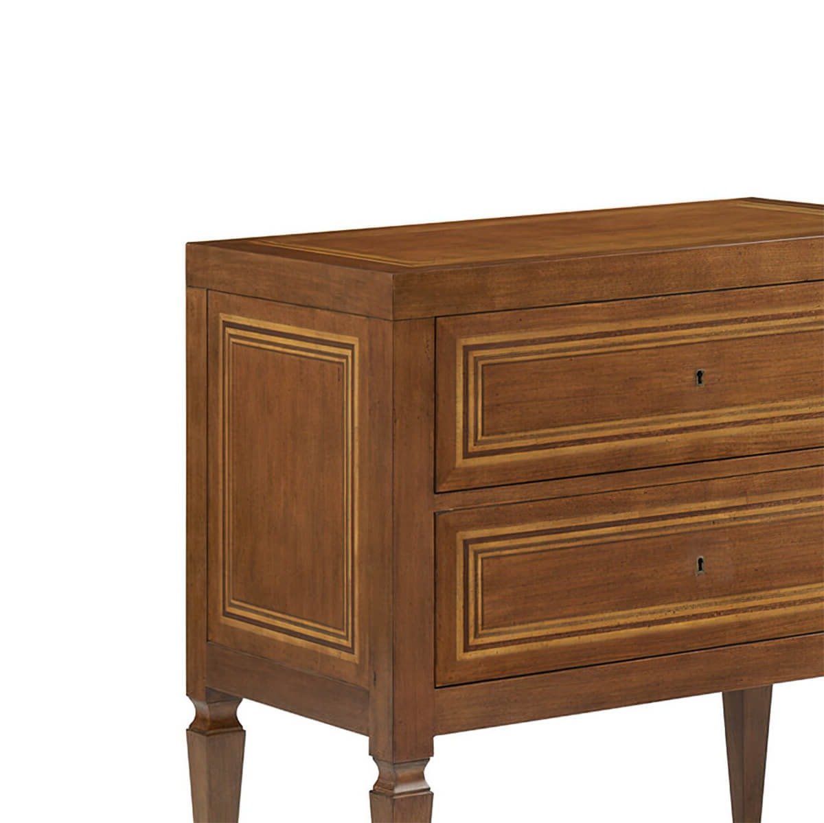 Close-up of Italian Neo Classic bedside chest, detailed inlay.