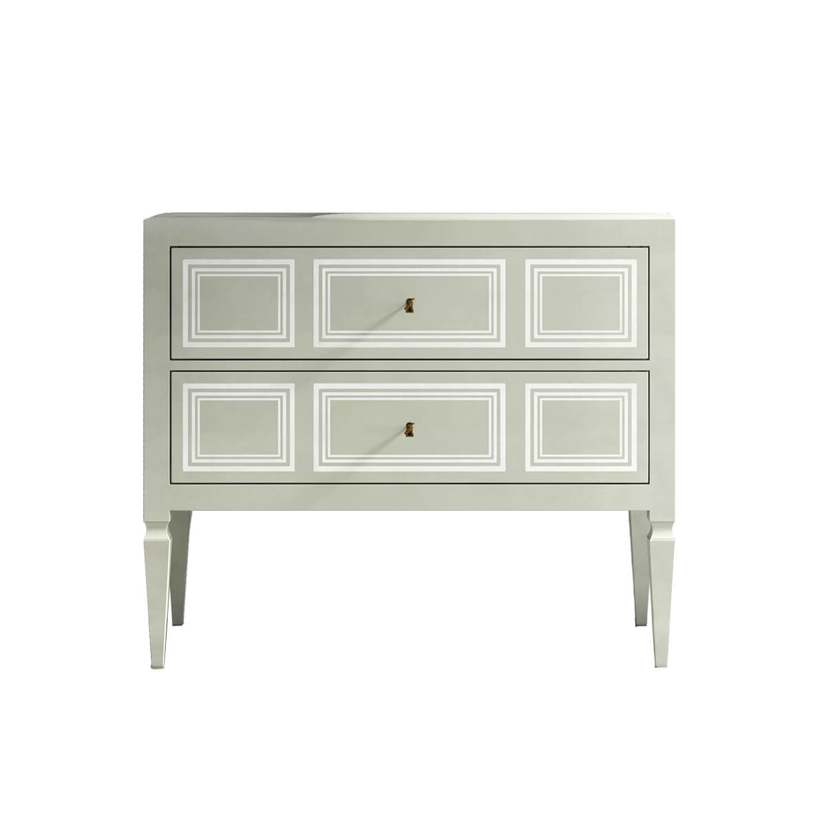 Light gray Italian Neo Classic commode, straight-on view.