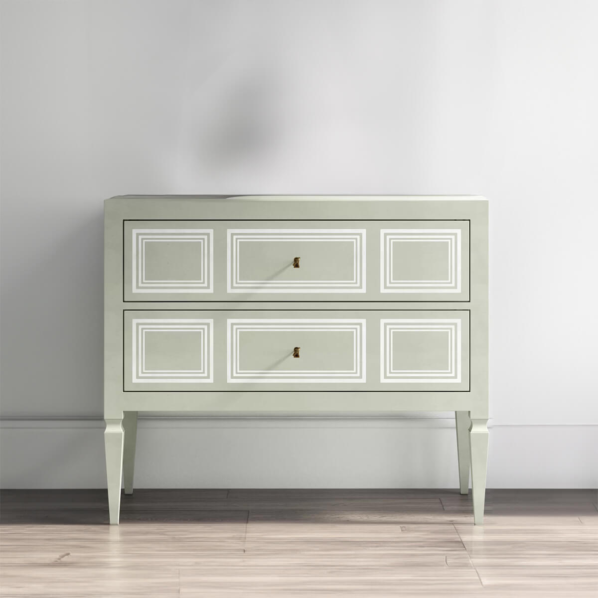 Italian Neo Classic commode against a plain wall.