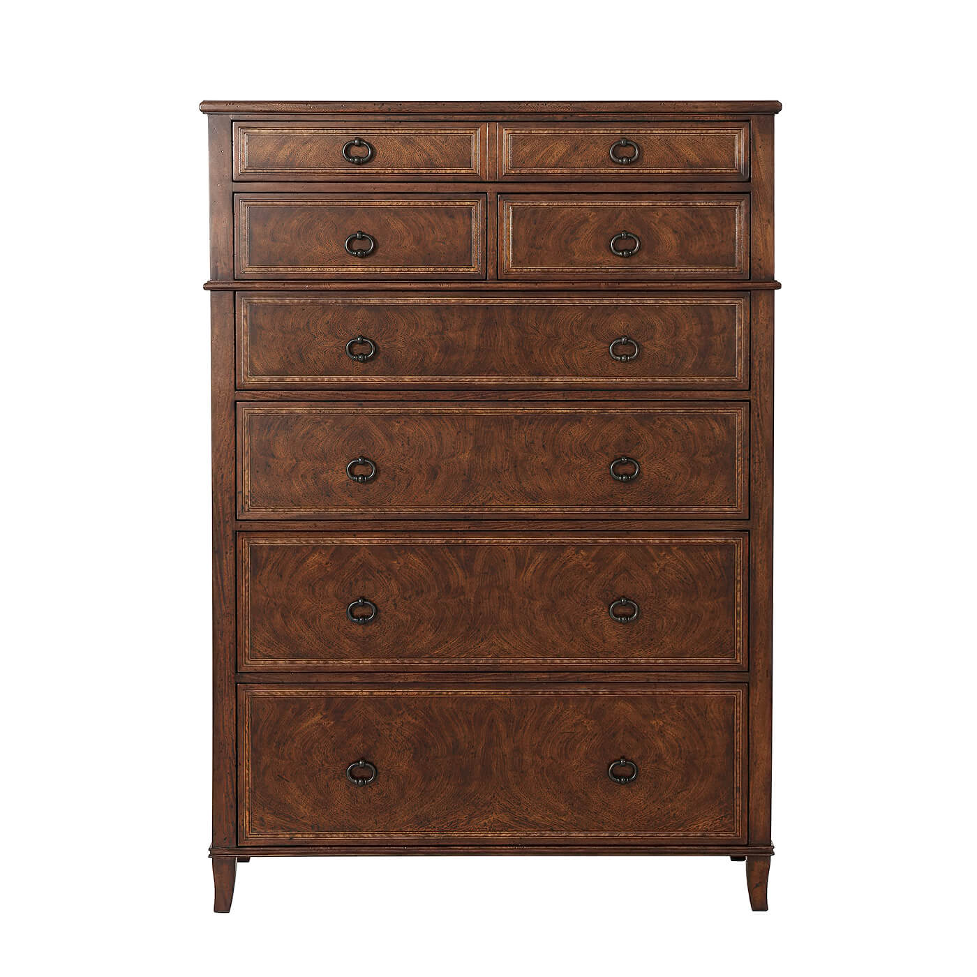 Straight-on view of Italian Neo Classic tall dresser.