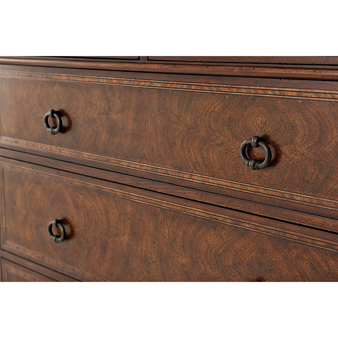 Close-up of drawer handles on Italian Neo Classic dresser.
