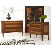 Two Italian Neo Classic three-drawer commodes in room setting.