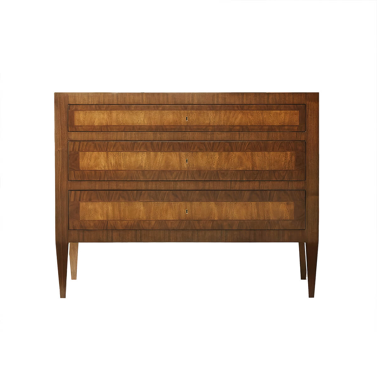 Front view of Italian neo-classic three-drawer commode.
