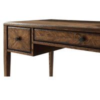 Close-up of Italian NeoClassic oak parquetry desk drawer.