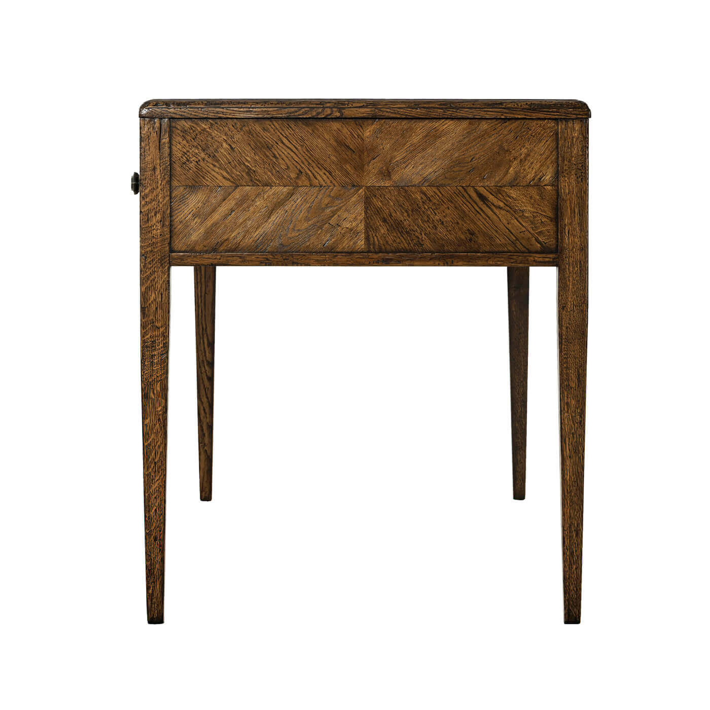 Side view of Italian NeoClassic oak parquetry desk.
