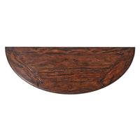Top view of rustic wood bowfront console table.