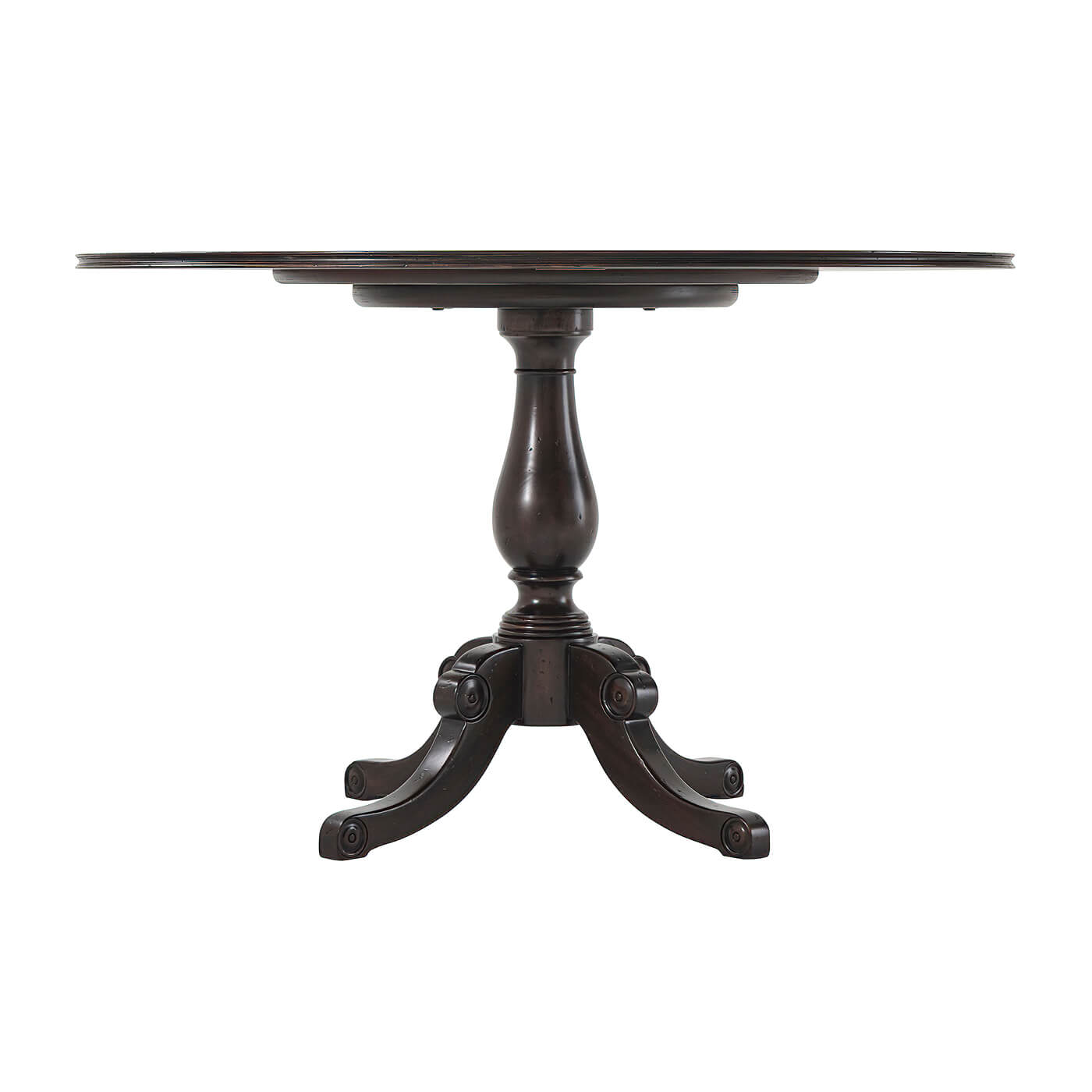 Side view of Italian Provincial dining table pedestal base.