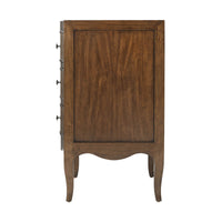 Side profile of Italian Provincial nightstand, wood panel design.