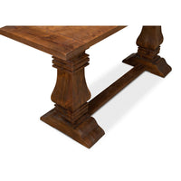 Console table corner detail, sturdy wooden legs.