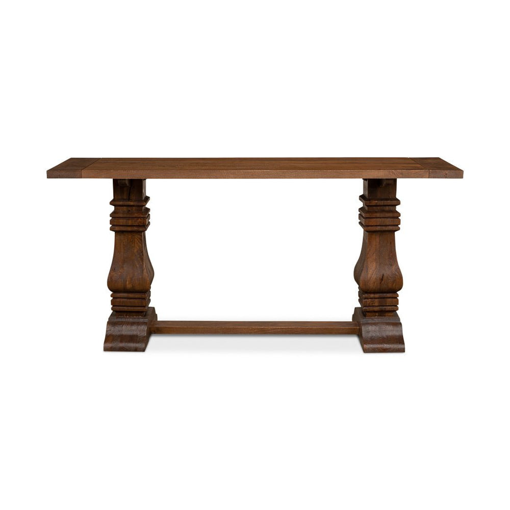 Italian console table front view, wooden design.