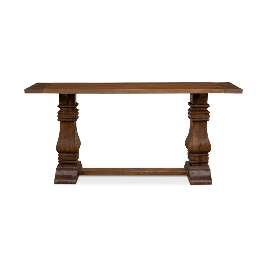 Italian console table front view, wooden design.