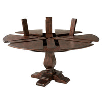 Dining table with visible extension mechanism, top view.