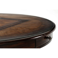 Side view of round game table drawer detail.