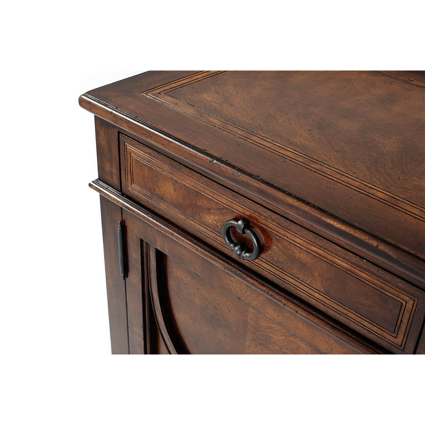 Close-up of drawer detail on Italian sideboard buffet cabinet.