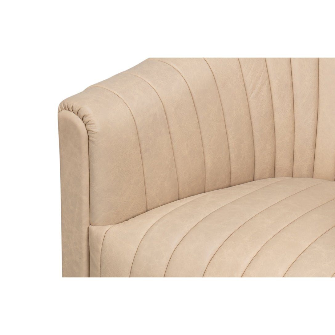Close-up channel tufting on arm, ivory chair