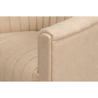 Close-up side panel stitching, ivory accent chair