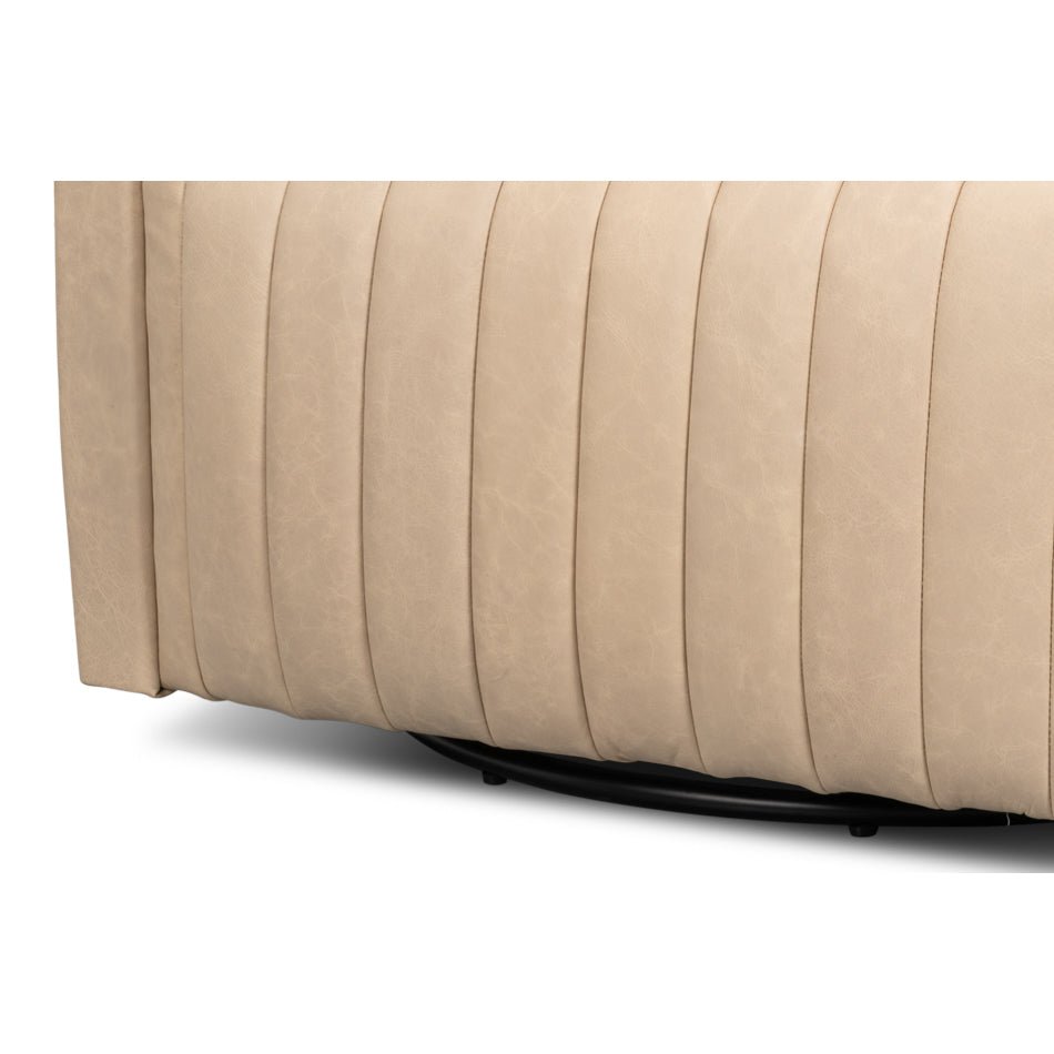 Close-up lower front panel, channel tufted ivory chair