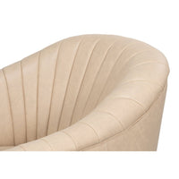 Close-up of backrest detail on ivory swivel chair
