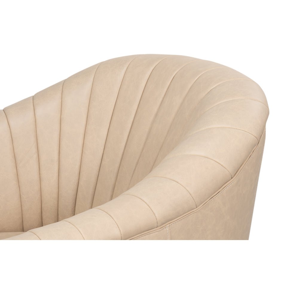 Close-up of backrest detail on ivory swivel chair