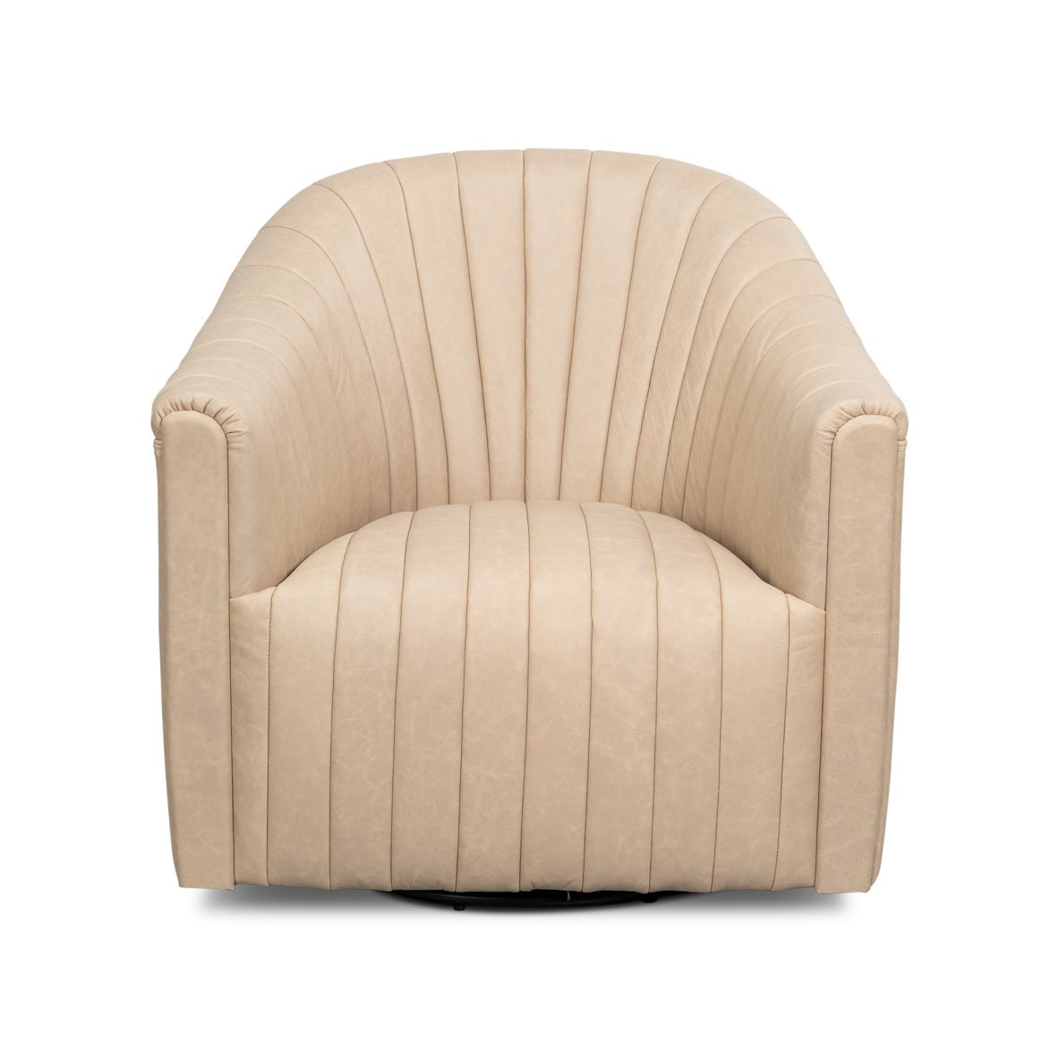 Ivory swivel chair front view, channel tufted detail