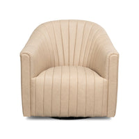 Ivory swivel chair front view, channel tufted detail
