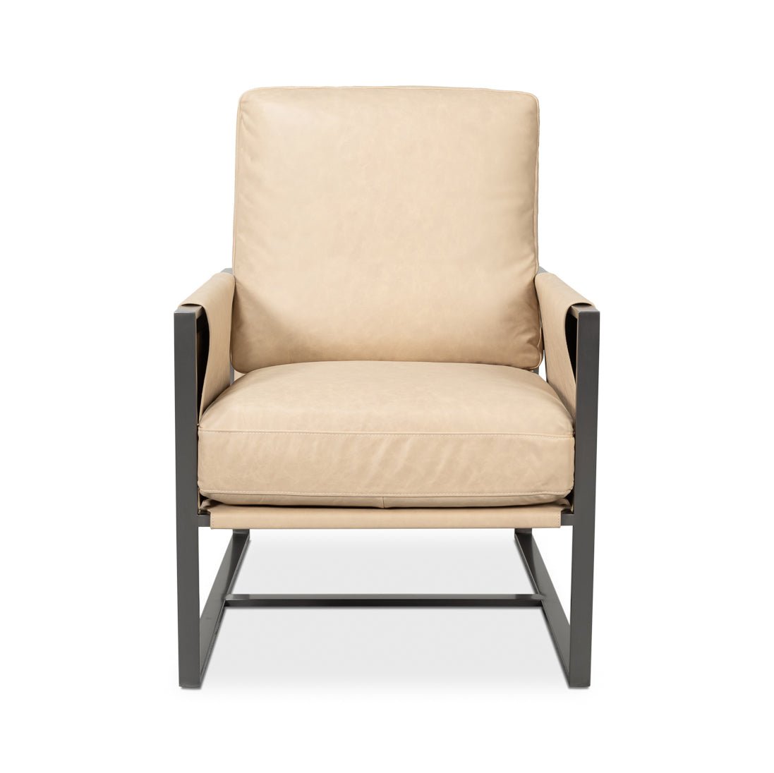 Front view of ivory leather accent chair.