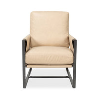 Front view of ivory leather accent chair.