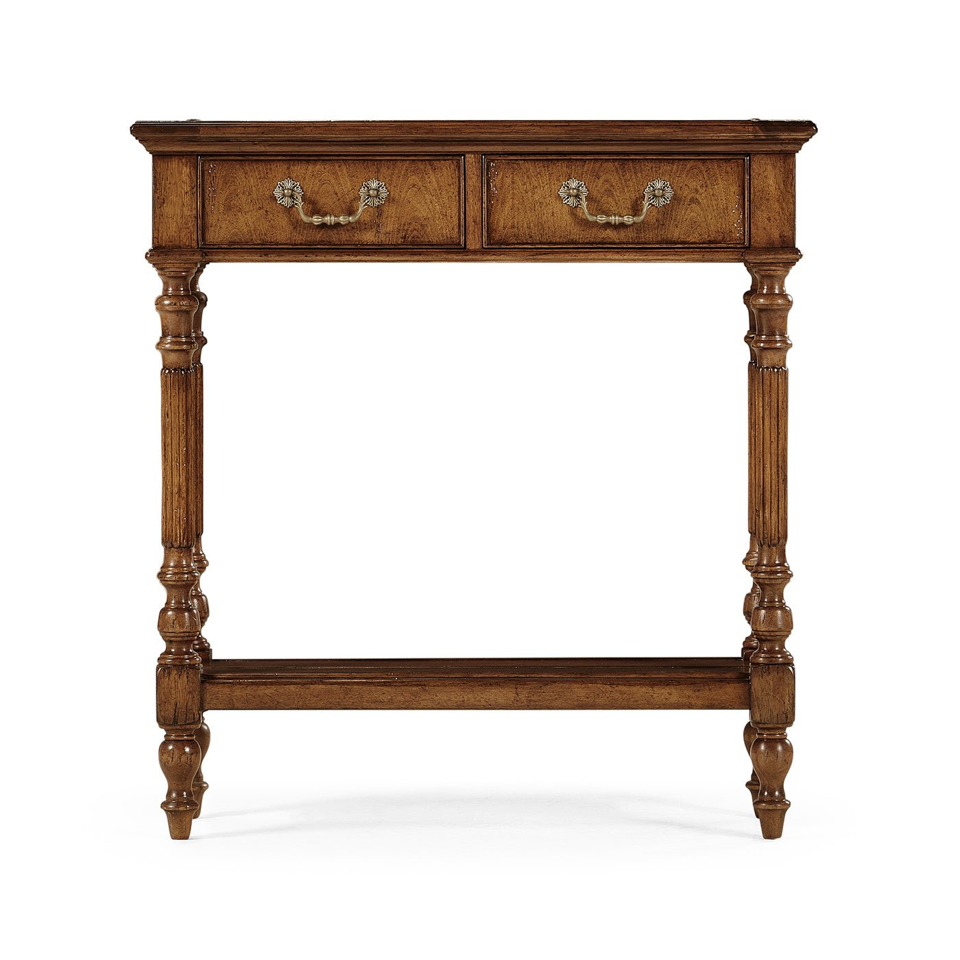 Front view of Jacobean short narrow console table