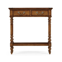 Front view of Jacobean short narrow console table