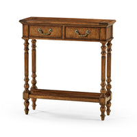 Jacobean short narrow console table angled view