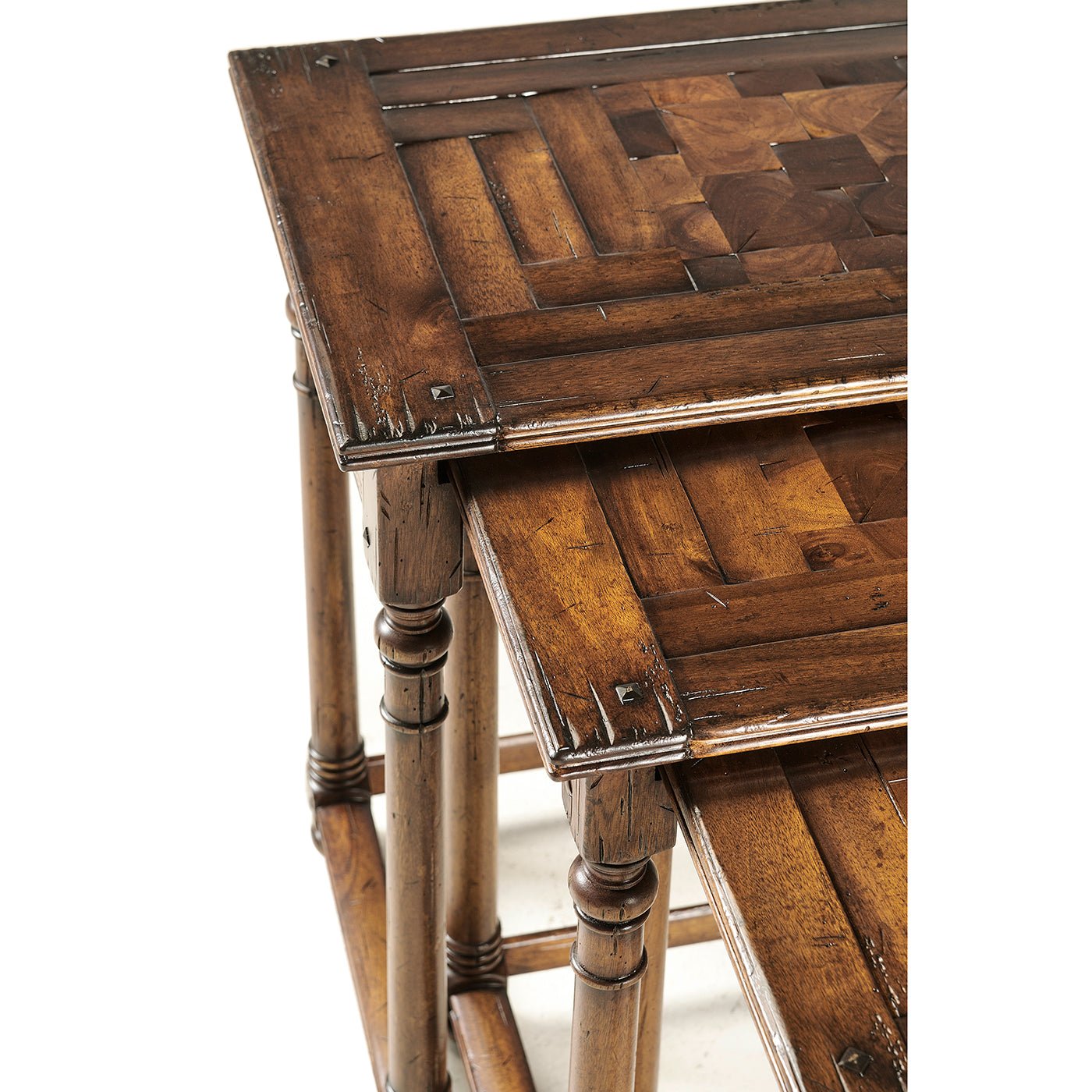 Close-up of Jacobean table intricate woodwork detailing.