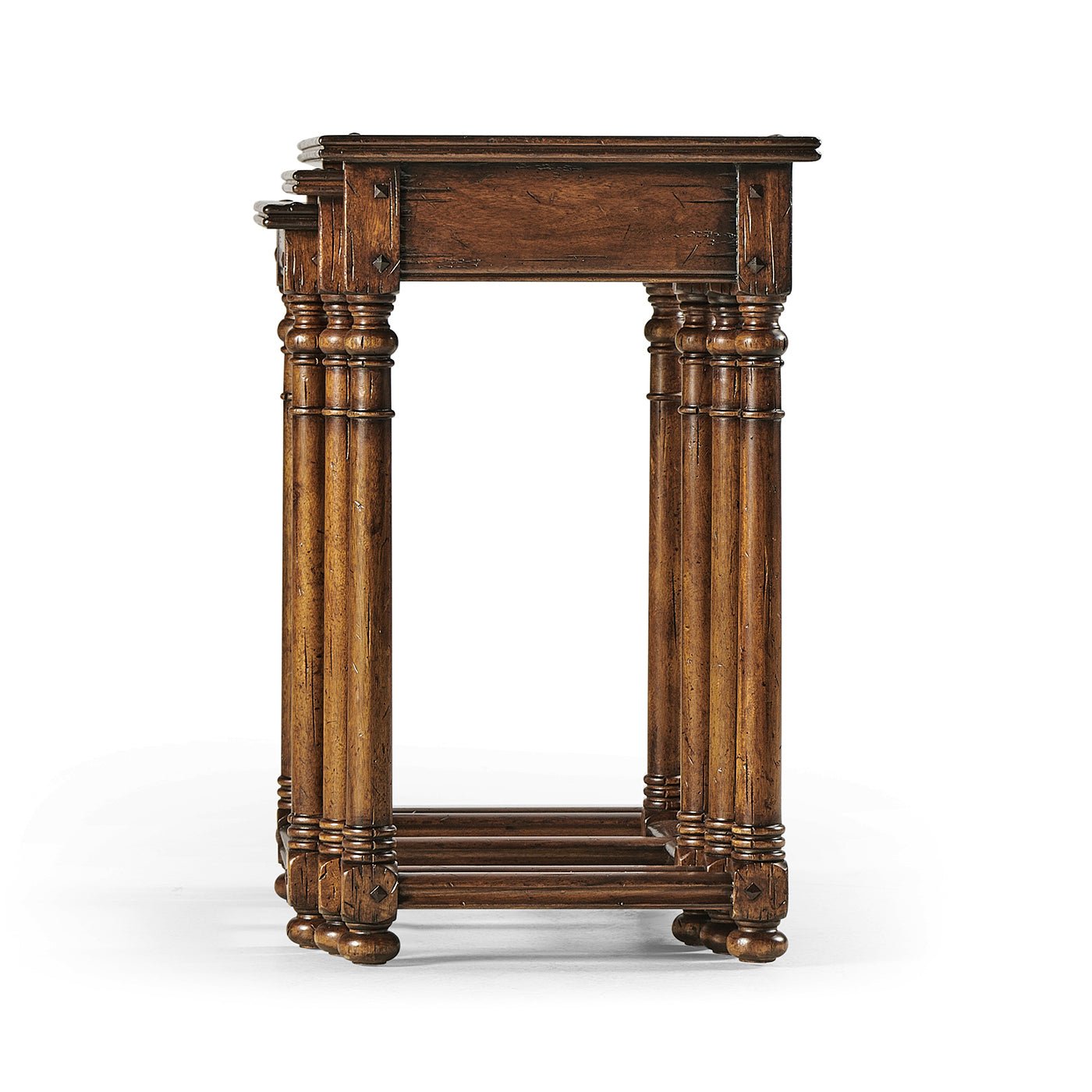 Side view of Jacobean nesting table set.